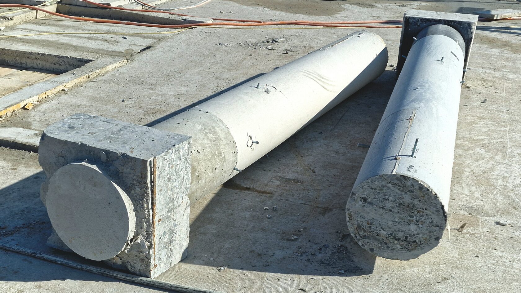 Concrete columns recovered on the demolition site.